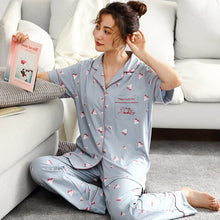 Load image into Gallery viewer, Womens 100% cotton Pajamas Sets Short Sleeve Suit Cute Large Size Lady Sleepwear Women Pijamas Suit Home Clothes Pyjama XXXL