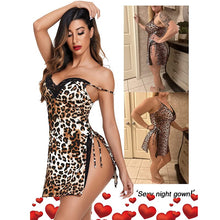 Load image into Gallery viewer, Womens Babydoll Lingerie Sexy Lace Leopard Print V-Neck Sling A-line Dress Sexy Chemise Nightgown Silk Sleepwear Soft Nightwear