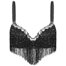 Load image into Gallery viewer, Womens Belly Dance Costume Push-Up Bra Latin Sequin Tassel Rhinestone Underwired Push-up Brassiere Tops Party Club Costume