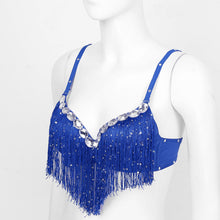 Load image into Gallery viewer, Womens Belly Dance Costume Push-Up Bra Latin Sequin Tassel Rhinestone Underwired Push-up Brassiere Tops Party Club Costume