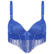 Load image into Gallery viewer, Womens Belly Dance Costume Push-Up Bra Latin Sequin Tassel Rhinestone Underwired Push-up Brassiere Tops Party Club Costume