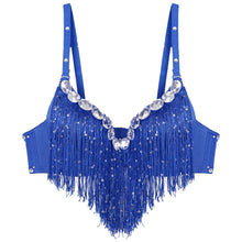 Load image into Gallery viewer, Womens Belly Dance Costume Push-Up Bra Latin Sequin Tassel Rhinestone Underwired Push-up Brassiere Tops Party Club Costume