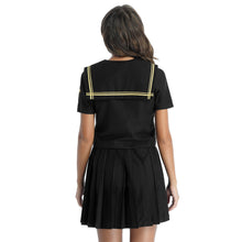 Load image into Gallery viewer, Womens Casual Schoolgirl Uniform Set Sailor Collar Shortsleeve T-shirt Top With Pleated Skirt Bow Tie Role Play Costumes Outfits