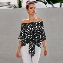 Load image into Gallery viewer, Womens Dot Printed Off The Shoulder Tops 3/4 Flared Bell Sleeve Blouses Summer Tie Knot T-Shirt Sexy Casual Blouses Tops