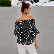 Load image into Gallery viewer, Womens Dot Printed Off The Shoulder Tops 3/4 Flared Bell Sleeve Blouses Summer Tie Knot T-Shirt Sexy Casual Blouses Tops