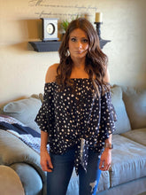 Load image into Gallery viewer, Womens Dot Printed Off The Shoulder Tops 3/4 Flared Bell Sleeve Blouses Summer Tie Knot T-Shirt Sexy Casual Blouses Tops