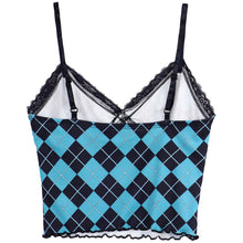 Load image into Gallery viewer, Womens Fashion Camisole Casual Plaid V Neck Crop Tops Lace Trim Skinny Fitted Sleeveless Vest Top Adjustable Straps Tank Tops