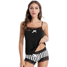 Load image into Gallery viewer, Womens Fashion Printed Lace Patchwork Pajamas Set Sleepwear Adjustable Spaghetti Strap Camisole with Elastic Waistband Shorts