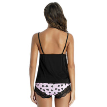 Load image into Gallery viewer, Womens Fashion Printed Lace Patchwork Pajamas Set Sleepwear Adjustable Spaghetti Strap Camisole with Elastic Waistband Shorts