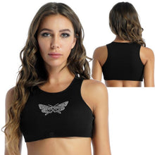 Load image into Gallery viewer, Womens Fashion Ribbed Crop Tops Waistcoat Stylish Sparkly Rhinestone Butterfly Cropped Vest Tank Top Pole Dance Rave Clubwear
