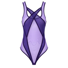 Load image into Gallery viewer, Womens Hot Wetlook Bodycon Swimwear See-through Mesh Patchwork Sexy Bodysuit Swimsuit Cross Front Hollow Out Bikini Beachwear