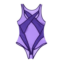 Load image into Gallery viewer, Womens Hot Wetlook Bodycon Swimwear See-through Mesh Patchwork Sexy Bodysuit Swimsuit Cross Front Hollow Out Bikini Beachwear