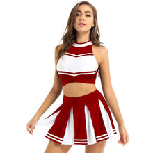Load image into Gallery viewer, Womens Japanese Schoolgirl Cosplay Halloween Costume Cheerleading Cheerleader Uniform Girl Sexy Lingerie Crop Top Mini Skirt
