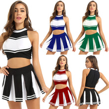 Load image into Gallery viewer, Womens Japanese Schoolgirl Cosplay Halloween Costume Cheerleading Cheerleader Uniform Girl Sexy Lingerie Crop Top Mini Skirt