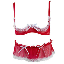 Load image into Gallery viewer, Womens Lace Lingerie Set Night Underwear Unlined Open Cup Hot Sexy Bra with Low Waist G-string Thong Panties Erotic Sexy Suit