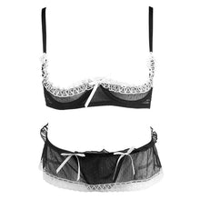 Load image into Gallery viewer, Womens Lace Lingerie Set Night Underwear Unlined Open Cup Hot Sexy Bra with Low Waist G-string Thong Panties Erotic Sexy Suit