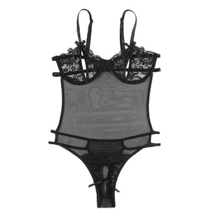 Womens Lace See-through Bodysuit Lingerie Underwear Stretchy High Cut Thong Leotard One-piece Open Crotch Bodysuits Nightwear