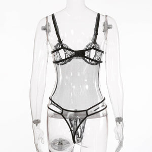 Womens Lace See-through Bodysuit Lingerie Underwear Stretchy High Cut Thong Leotard One-piece Open Crotch Bodysuits Nightwear