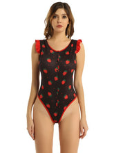 Load image into Gallery viewer, Womens Ladies Lingerie Bodysuit Romper Sleepwear Nightwear Erotic Sexy Bodysuit Strawberry Pattern Round Neck Button Closure