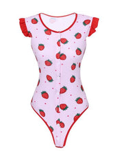 Load image into Gallery viewer, Womens Ladies Lingerie Bodysuit Romper Sleepwear Nightwear Erotic Sexy Bodysuit Strawberry Pattern Round Neck Button Closure