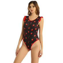 Load image into Gallery viewer, Womens Ladies Lingerie Bodysuit Romper Sleepwear Nightwear Erotic Sexy Bodysuit Strawberry Pattern Round Neck Button Closure