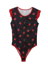 Load image into Gallery viewer, Womens Ladies Lingerie Bodysuit Romper Sleepwear Nightwear Erotic Sexy Bodysuit Strawberry Pattern Round Neck Button Closure