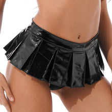 Load image into Gallery viewer, Womens Ladies Miniskirts Wetlook Leather Front Zipper Pleated Mini Skirt Cocktail Party Sexy Pole Dance Nightclub Clubwear