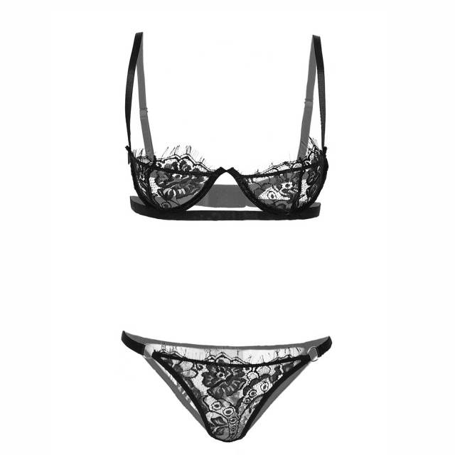 Womens Ladies Sexy Lingerie Erotic Sexy Suit Erotic Transparent Bra Set Underwired Bra with G-string Panties Sexy Costumes