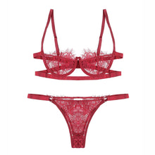 Load image into Gallery viewer, Womens Ladies Sexy Lingerie Erotic Sexy Suit Erotic Transparent Bra Set Underwired Bra with G-string Panties Sexy Costumes