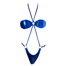 Load image into Gallery viewer, Womens Latex Patent Leather Bodysuit Nightwear Lace-up Halter O-ring Romper Jumpsuit Glossy Backless Leotard One-piece Catsuit