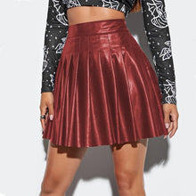 Load image into Gallery viewer, Womens Leather Mini Skirts High Waist Pleated A-Line Circle Skirt Rave Dance Bottoms Sexy Clubwear Fashion Skirts 2021 New