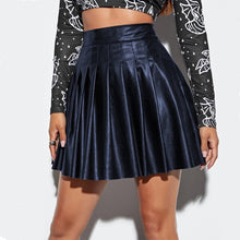 Load image into Gallery viewer, Womens Leather Mini Skirts High Waist Pleated A-Line Circle Skirt Rave Dance Bottoms Sexy Clubwear Fashion Skirts 2021 New