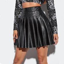 Load image into Gallery viewer, Womens Leather Mini Skirts High Waist Pleated A-Line Circle Skirt Rave Dance Bottoms Sexy Clubwear Fashion Skirts 2021 New