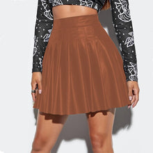 Load image into Gallery viewer, Womens Leather Mini Skirts High Waist Pleated A-Line Circle Skirt Rave Dance Bottoms Sexy Clubwear Fashion Skirts 2021 New
