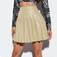 Load image into Gallery viewer, Womens Leather Mini Skirts High Waist Pleated A-Line Circle Skirt Rave Dance Bottoms Sexy Clubwear Fashion Skirts 2021 New