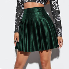 Load image into Gallery viewer, Womens Leather Mini Skirts High Waist Pleated A-Line Circle Skirt Rave Dance Bottoms Sexy Clubwear Fashion Skirts 2021 New