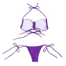 Load image into Gallery viewer, Womens Lingerie Bikini Set Butterfly Flower Printed Lace-up Bathing Suit Ladies Sexy Front Drawstring Bra with Thong Swimsuit