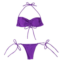 Load image into Gallery viewer, Womens Lingerie Bikini Set Butterfly Flower Printed Lace-up Bathing Suit Ladies Sexy Front Drawstring Bra with Thong Swimsuit