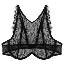 Load image into Gallery viewer, Womens Lingerie Floral Pattern Brassiere See-through Lace Underwire Unlined Bra Tops Adjustable Straps Transparent Nightwear