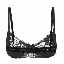 Load image into Gallery viewer, Womens Lingerie See-through Bra Floral Pattern Lace Patent Leather Patchwork Underwire Hot Bra Nightwear Erotic Sexy Underwear