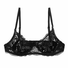 Load image into Gallery viewer, Womens Lingerie See-through Bra Floral Pattern Lace Patent Leather Patchwork Underwire Hot Bra Nightwear Erotic Sexy Underwear