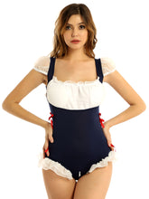 Load image into Gallery viewer, Womens Lingerie Sex Maid Cosplay Costume Bowknot Ruffle Sexy Role Play Fancy Dress Ball Puff Sleeve Pleated Bodysuit Nightwear