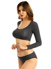 Load image into Gallery viewer, Womens Open Crotch Erotic Lingerie Suit Crop Top with Crotchless Briefs Underwear Scoop Neck Long Sleeve Erotic Sexy Costume