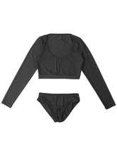 Load image into Gallery viewer, Womens Open Crotch Erotic Lingerie Suit Crop Top with Crotchless Briefs Underwear Scoop Neck Long Sleeve Erotic Sexy Costume