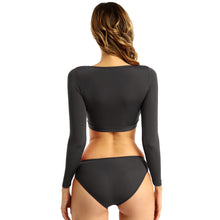 Load image into Gallery viewer, Womens Open Crotch Erotic Lingerie Suit Crop Top with Crotchless Briefs Underwear Scoop Neck Long Sleeve Erotic Sexy Costume