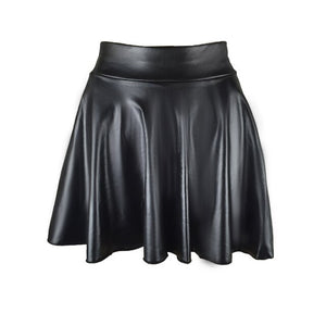 Womens PU Leather Miniskirts High Waist Casual Flared Pleated Latex A-Line Skirt Rave Dance Bottoms Sexy Clubwear Skirts