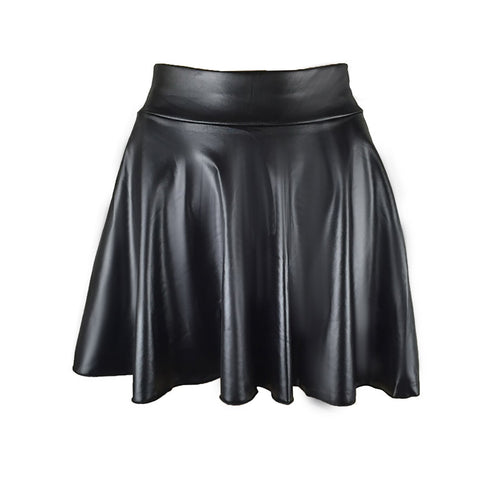 Womens PU Leather Miniskirts High Waist Casual Flared Pleated Latex A-Line Skirt Rave Dance Bottoms Sexy Clubwear Skirts