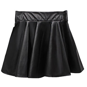 Womens PU Leather Miniskirts High Waist Casual Flared Pleated Latex A-Line Skirt Rave Dance Bottoms Sexy Clubwear Skirts