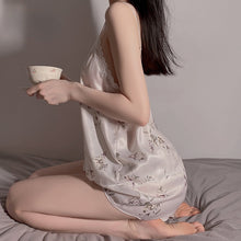 Load image into Gallery viewer, Womens Pajamas Silk Satin Two Piece Summer Thin Sleepwear Sexy Deep V Printing Shorts Two Sets Girls Sweet Soft Home Cothes Suit