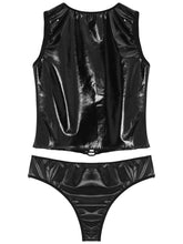 Load image into Gallery viewer, Womens Patent Leather Erotic Lingerie Set Wetlook Pole Dace Rave Bar Clubwear Lace-up Sleeveless Sexy Crop Tops And Briefs